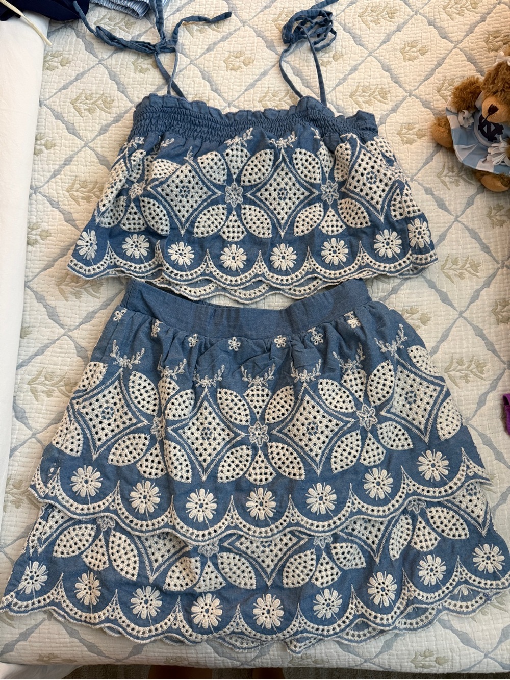 ILLA ILLA Blue Embroidered Two-Piece Girls Dress Set